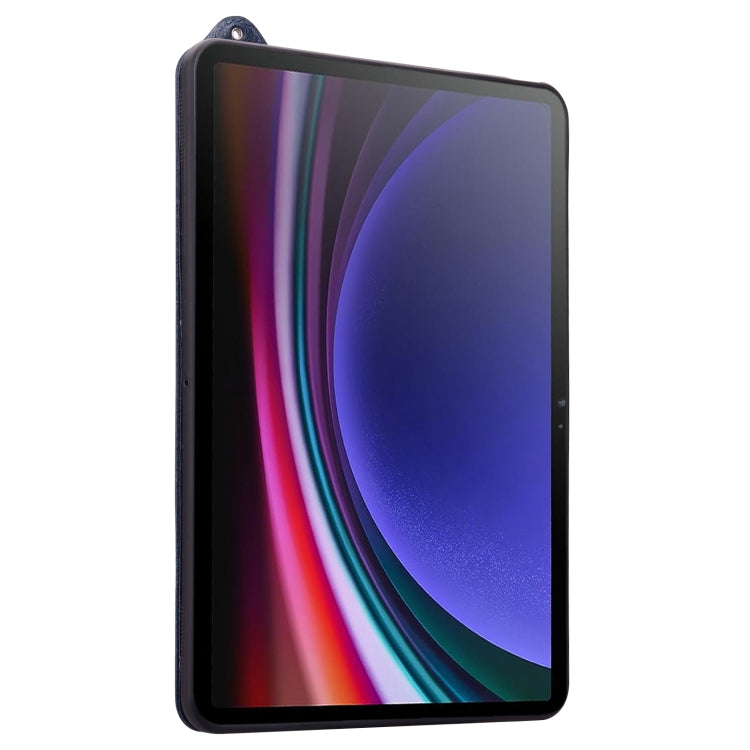 For Samsung Galaxy Tab S10 Ultra / S9 Ultra TPU Leather Back Tablet Case with Wristband(Dark Blue)