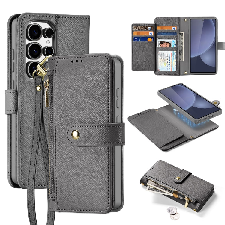 For Samsung Galaxy S25 Ultra 5G DUX DUCIS Lawa Series 2 in 1 Wallet Zipper Detachable MagSafe Phone Case with Lanyard(Grey)