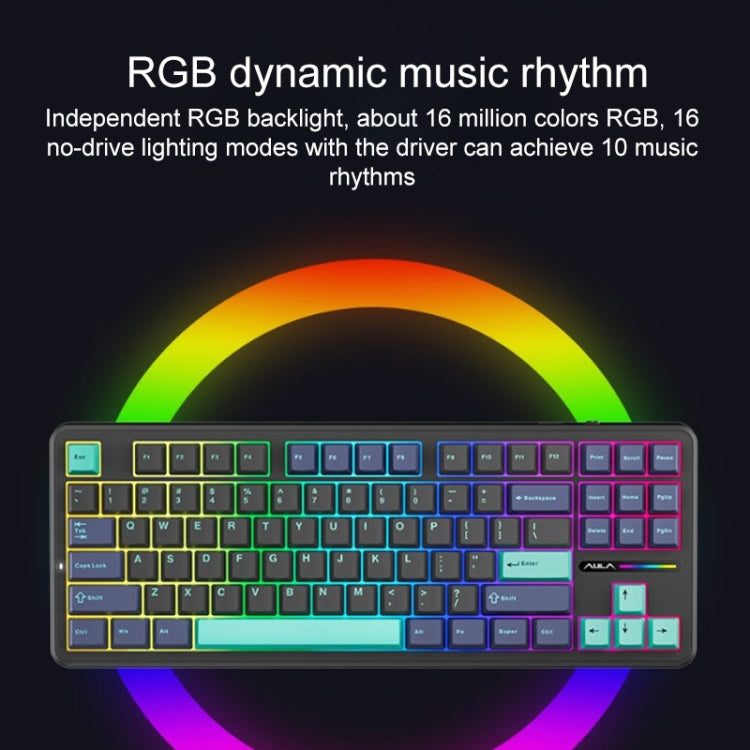 AULA F87 87 Keys Wired/2.4G/Bluetooth Three Model Customized RGB Mechanical Keyboard(Glacier Blue) - free shipping - PMC Jewellery - Order now!
