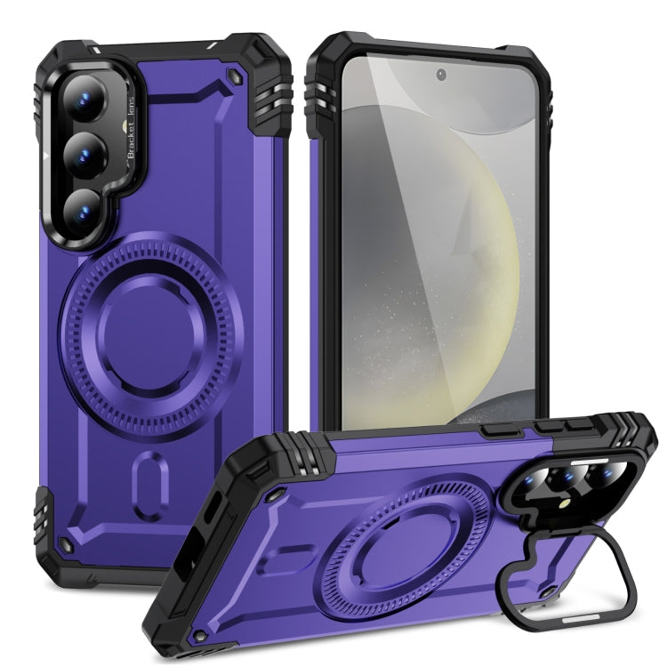 For Samsung Galaxy S25+ 5G Lens Holder MagSafe Phone Case(Purple)