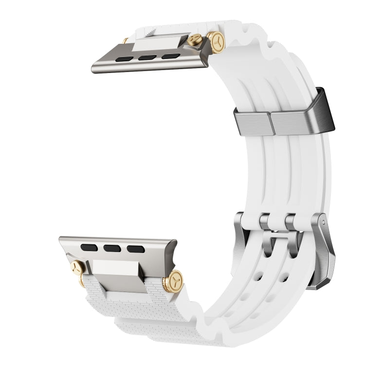 For Apple Watch 46mm / 49mm / 45mm / 44mm Cool Dual-Row Holes Silicone Watch Band(White Silver)