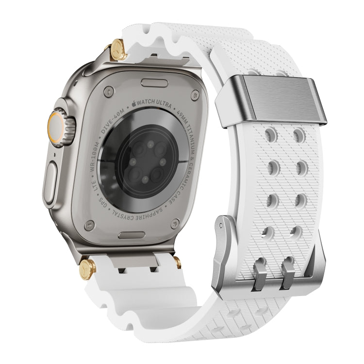 For Apple Watch 46mm / 49mm / 45mm / 44mm Cool Dual-Row Holes Silicone Watch Band(White Silver)