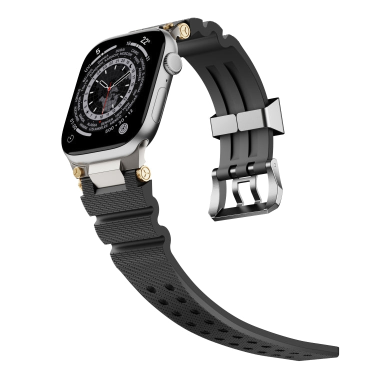 For Apple Watch 42mm / 41mm / 40mm / 38mm Cool Dual-Row Holes Silicone Watch Band(Black Silver)