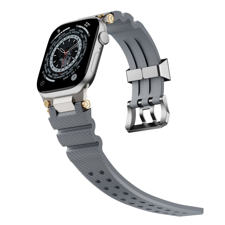 For Apple Watch 42mm / 41mm / 40mm / 38mm Cool Dual-Row Holes Silicone Watch Band(Grey Silver)