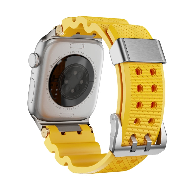 For Apple Watch 42mm / 41mm / 40mm / 38mm Cool Dual-Row Holes Silicone Watch Band(Yellow Silver)
