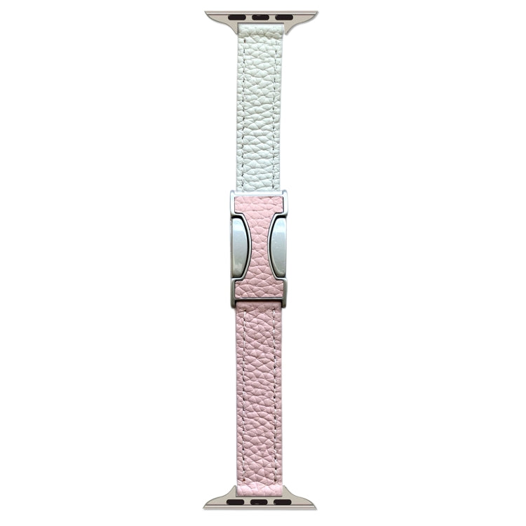 For Apple Watch 46mm / 49mm / 45mm / 44mm 14mm Magnetic Buckle Litchi Leather Watch Band(Pink Beige)