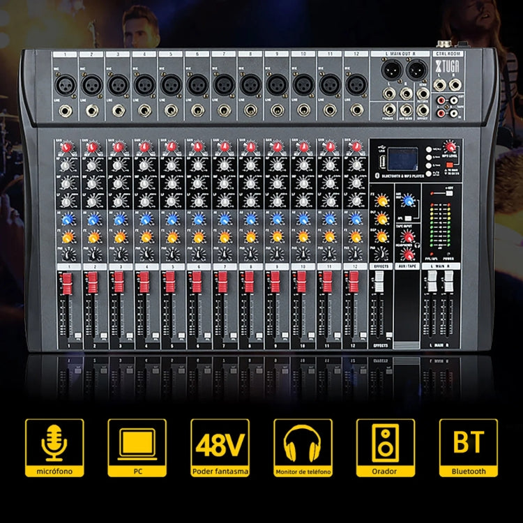 XTUGA CT120X 12-Channels Audio Mixer DJ Mixing Console with 48V Power Supply(US Plug)
