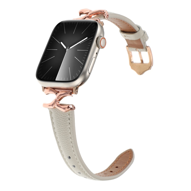For Apple Watch 46mm / 49mm / 45mm / 44mm X-shaped Buckle Genuine Leather Watch Band(Beige)