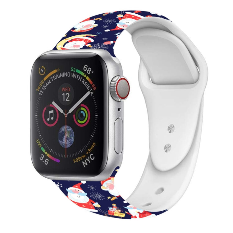 For Apple Watch 46mm / 49mm / 45mm / 44mm Christmas Pattern Silicone Watch Band(Santa Claus Blue)