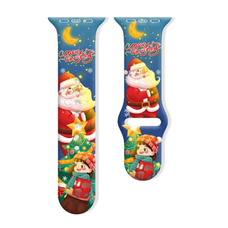 For Apple Watch 42mm / 41mm / 40mm / 38mm Christmas Pattern Reverse Buckle Silicone Watch Band(Santa Claus and Girl)