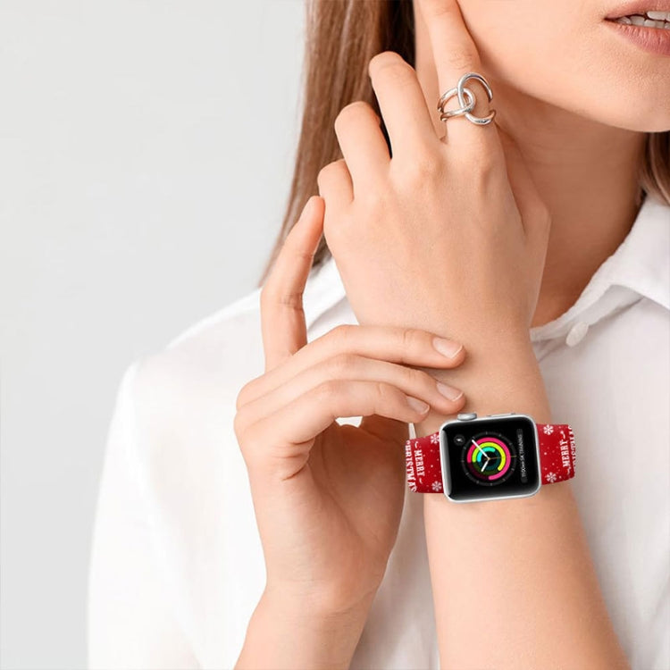 For Apple Watch 42mm / 41mm / 40mm / 38mm Christmas Pattern Reverse Buckle Silicone Watch Band(Santa Claus Green)