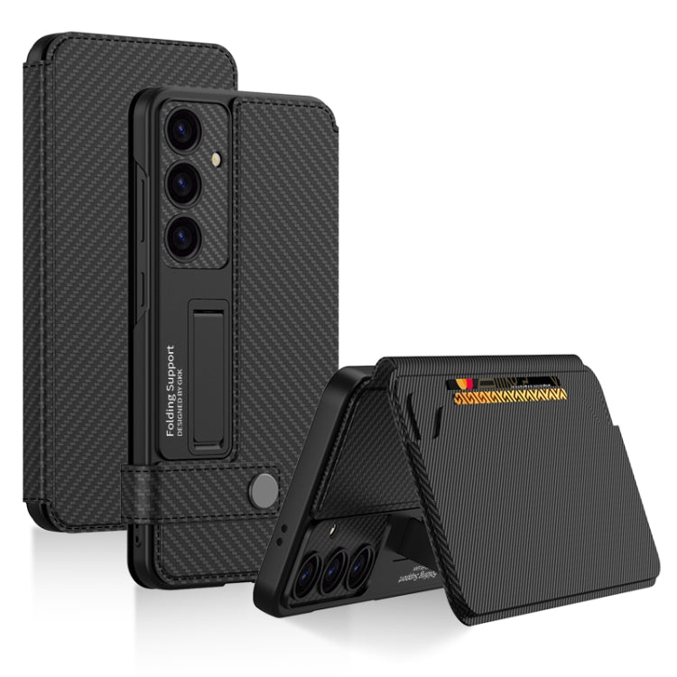 For Samsung Galaxy S25+ 5G GKK Flip Wallet Leather Phone Case(Carbon Fiber Texture)