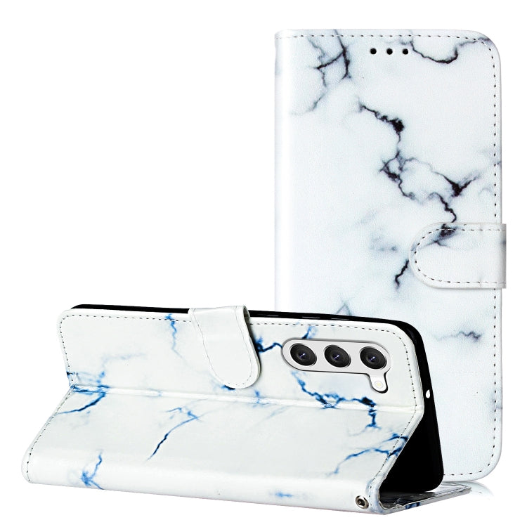 For Samsung Galaxy S25+ 5G Colored Drawing Marble Pattern Leather Phone Case(White Marble)