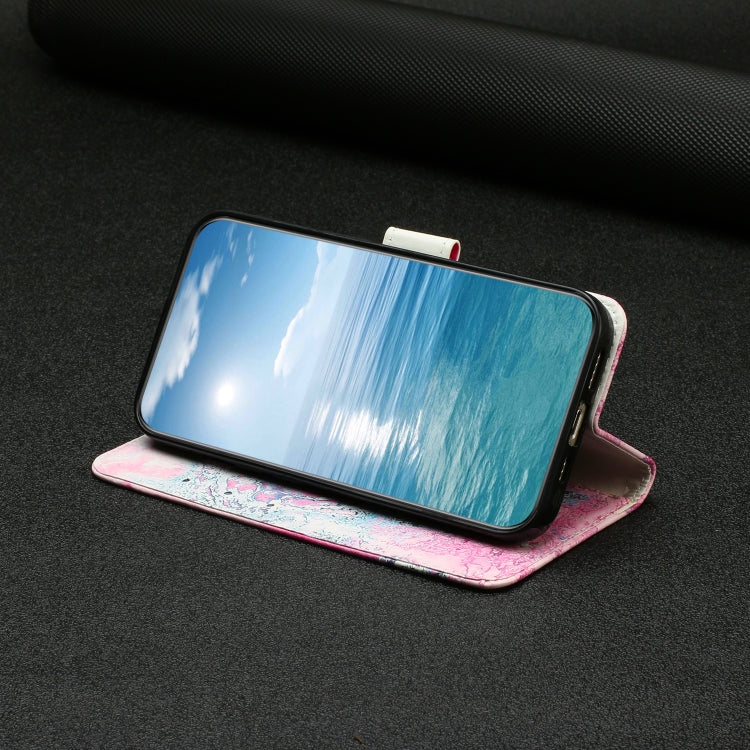For Samsung Galaxy S25+ 5G Colored Drawing Marble Pattern Leather Phone Case(Pink Seawater)