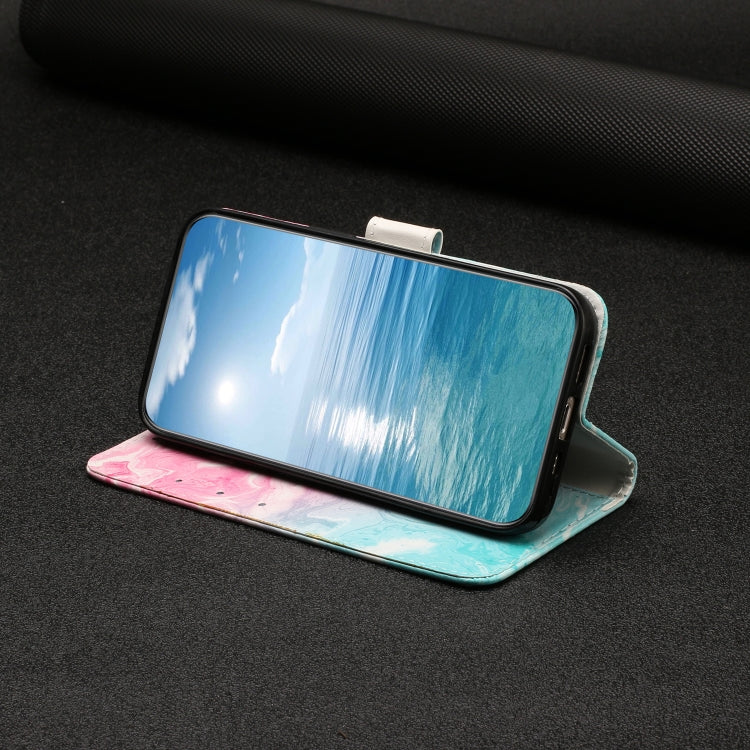 For Samsung Galaxy S25 Ultra 5G Colored Drawing Marble Pattern Leather Phone Case(Pink Green Marble)