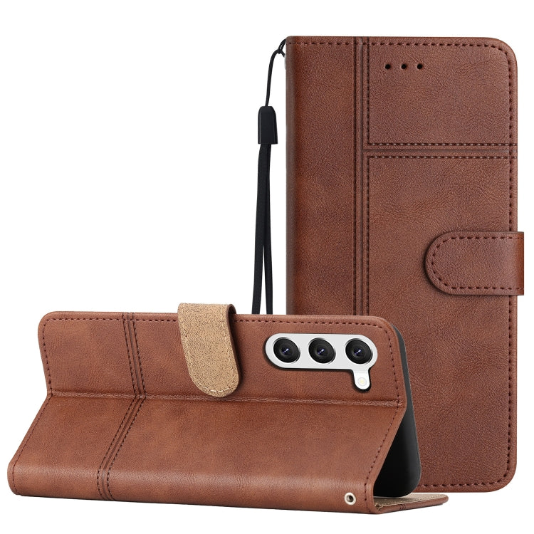 For Samsung Galaxy S25 5G Cowhide Texture Stitching Leather Phone Case(Coffee)