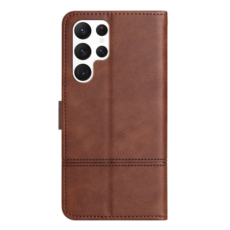 For Samsung Galaxy S25 Ultra 5G Cowhide Texture Stitching Leather Phone Case(Coffee)