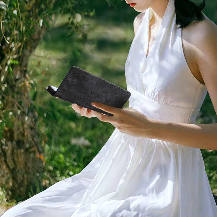 For Samsung Galaxy S25+ 5G Skin-feel Embossed Butterfly Leather Phone Case(Black) - Galaxy S25+ 5G Cases by PMC Jewellery | Online Shopping South Africa | PMC Jewellery | Buy Now Pay Later Mobicred