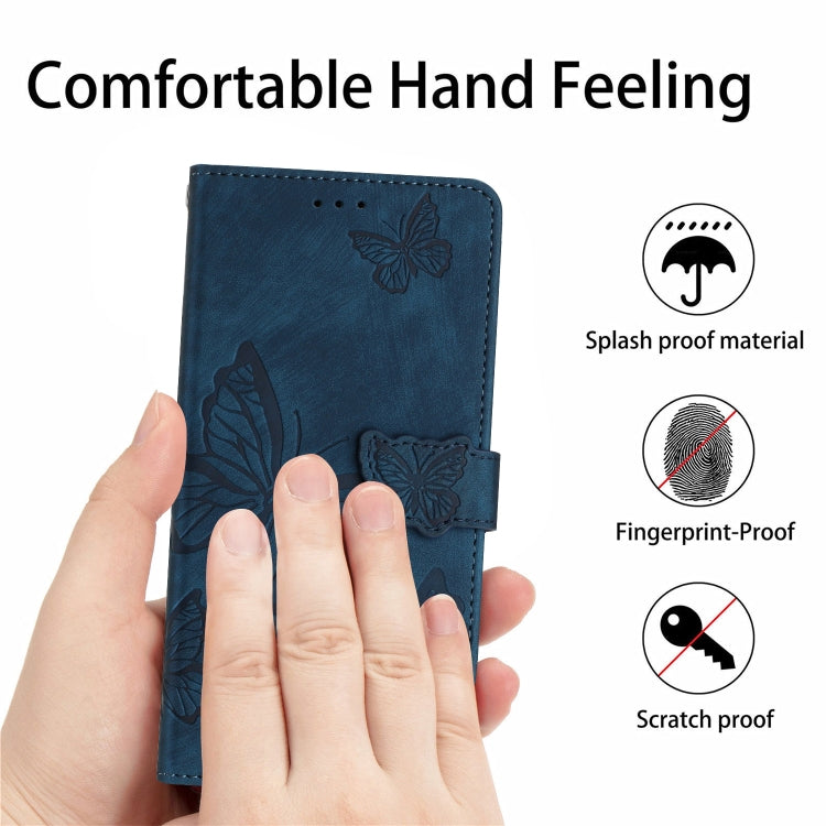 For Samsung Galaxy S25 Ultra 5G Skin-feel Embossed Butterfly Leather Phone Case(Blue)
