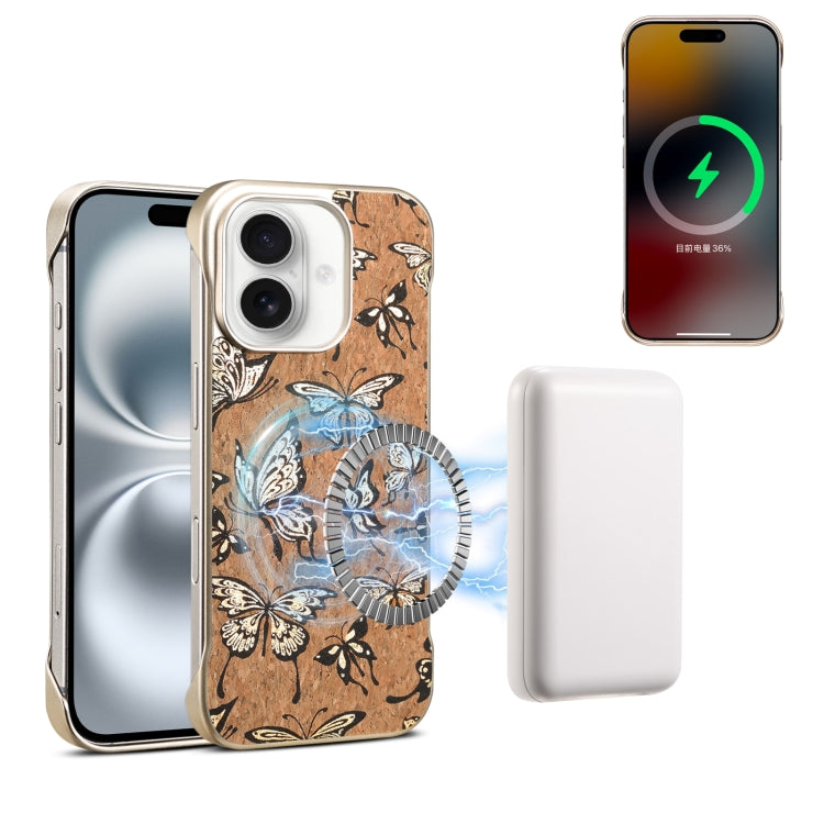 For iPhone 16 Plus Denior A18 WoodenPaint MagSafe Phone Case(Butterflies)