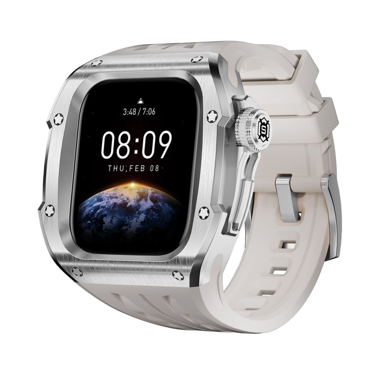 For Apple Watch Series 10 46mm RedPepper Armor Metal Case Integrated Silicone Watch Band(Steel White)