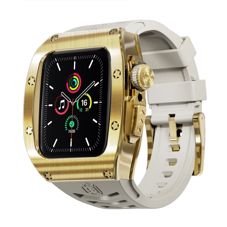 For Apple Watch 44mm / 45mm RedPepper Armor Metal Case Integrated Silicone Watch Band(Gold White) - free shipping - PMC Jewellery - Order now!