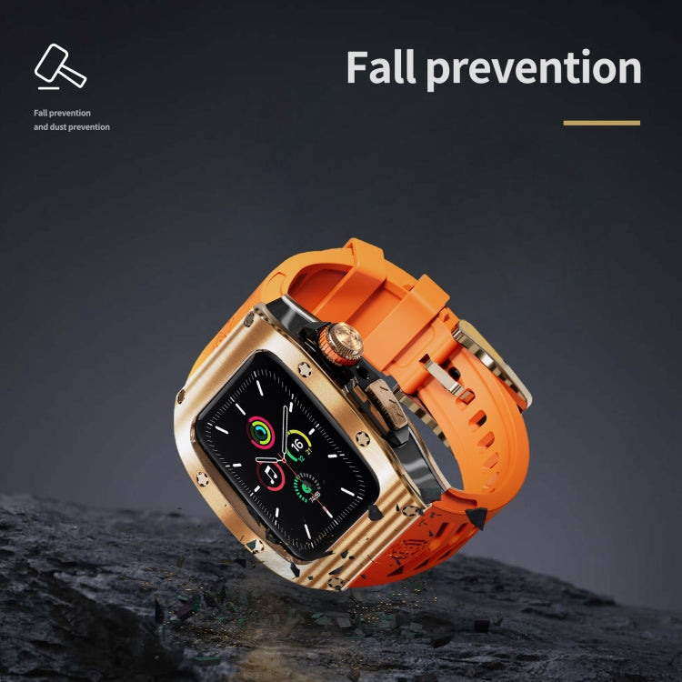 For Apple Watch 44mm / 45mm RedPepper Armor Metal Case Integrated Silicone Watch Band(Rose Gold Orange)