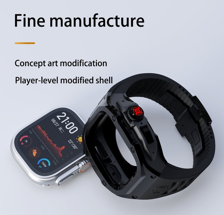 For Apple Watch Ultra 1 / 2 49mm RedPepper Armor Metal Case Integrated Silicone Watch Band(Black)