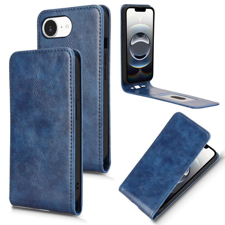 For iPhone 16e Magnetic Vertical Flip Leather Phone Case(Blue)