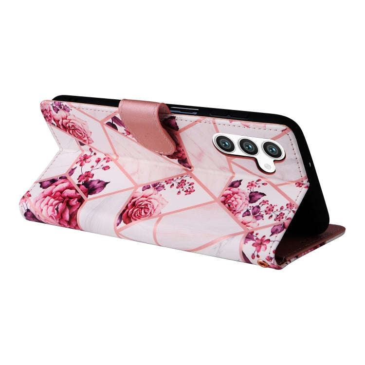 For Samsung Galaxy S25 5G Marble Bronzing Stitching Leather Phone Case(Rose Gold)