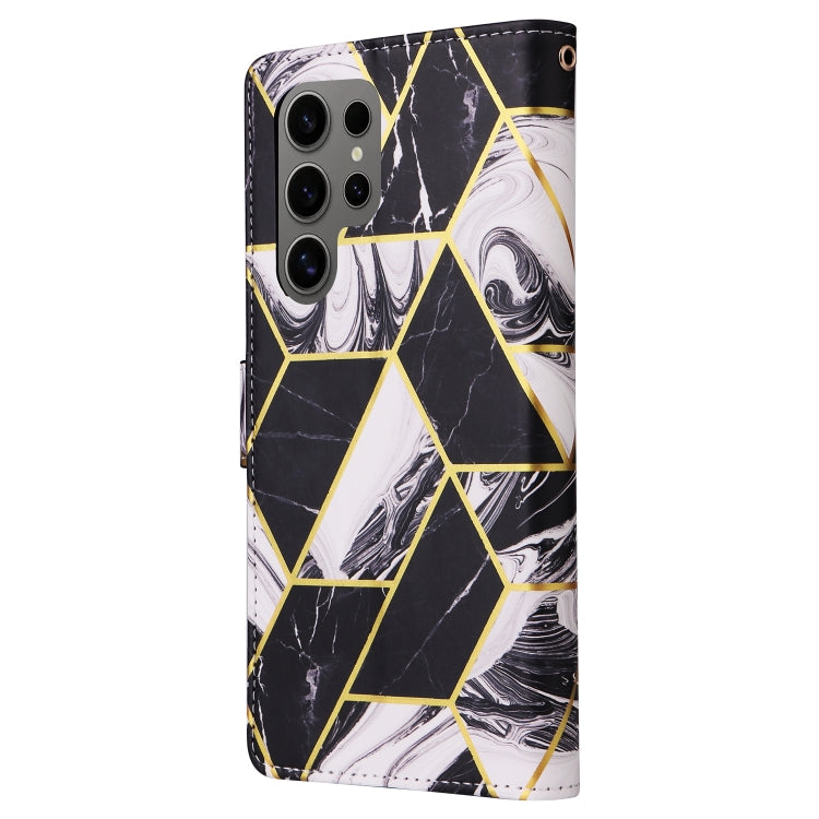For Samsung Galaxy S25 Ultra 5G Marble Bronzing Stitching Leather Phone Case(Black)