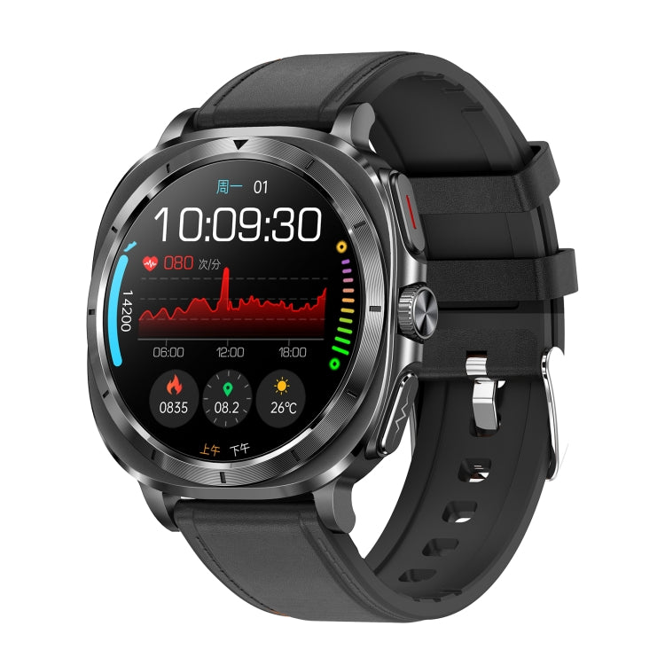 ET492 1.43 inch AMOLED Screen Leather Strap Smart Watch Supports ECG/Blood Sugar Monitoring(Black)