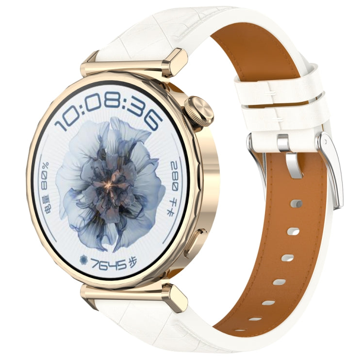 18mm Square Leather Silver Buckle Watch Band(White)