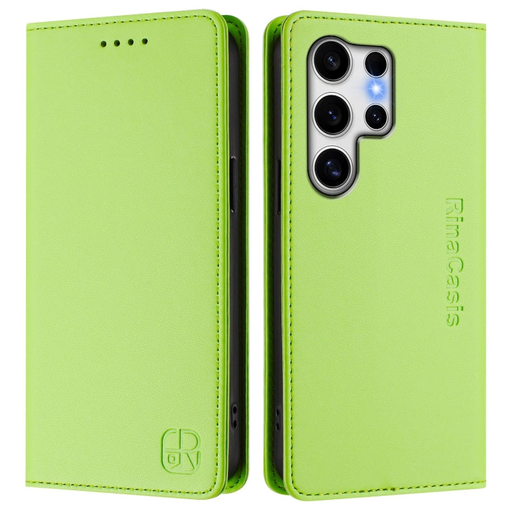 For Samsung Galaxy S25 Ultra 5G RC01 Dual-Folded Magnetic Suction RFID Leather Phone Case(Grass Green)