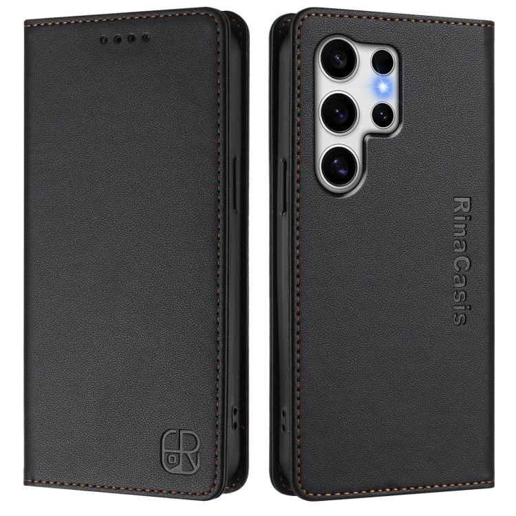 For Samsung Galaxy S25 Ultra 5G RC01 Dual-Folded Magnetic Suction RFID Leather Phone Case(Black)