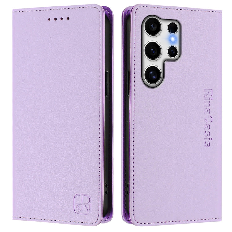 For Samsung Galaxy S25 Ultra 5G RC01 Dual-Folded Magnetic Suction RFID Leather Phone Case(Light Purple)