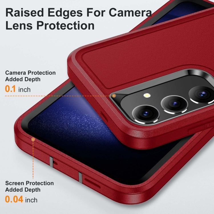 For Samsung Galaxy S24+ / S25+ 5G Rugged PC Hybrid Silicone Phone Case with Holder(Red+Black)