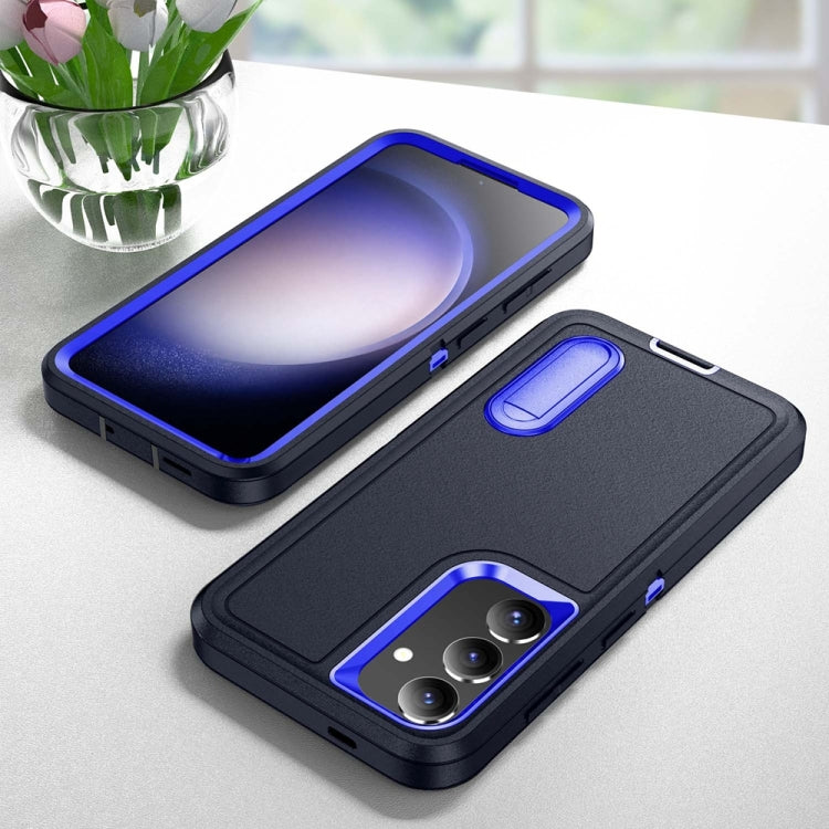 For Samsung Galaxy S24+ / S25+ 5G Rugged PC Hybrid Silicone Phone Case with Holder(Dark Blue+Royal Blue) - Galaxy S25+ 5G Cases by PMC Jewellery | Online Shopping South Africa | PMC Jewellery | Buy Now Pay Later Mobicred