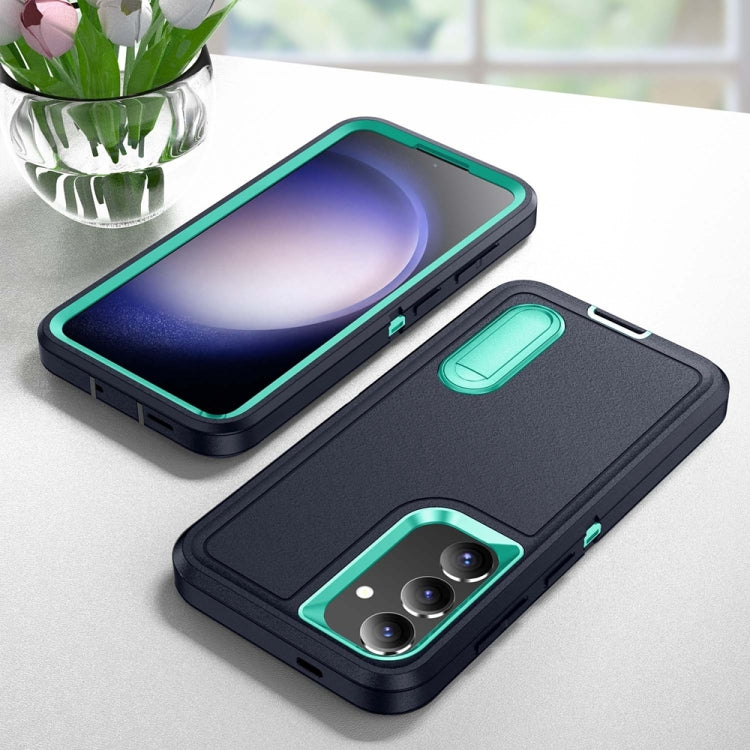 For Samsung Galaxy S24+ / S25+ 5G Rugged PC Hybrid Silicone Phone Case with Holder(Dark Blue+Light Green) - Galaxy S25+ 5G Cases by PMC Jewellery | Online Shopping South Africa | PMC Jewellery | Buy Now Pay Later Mobicred