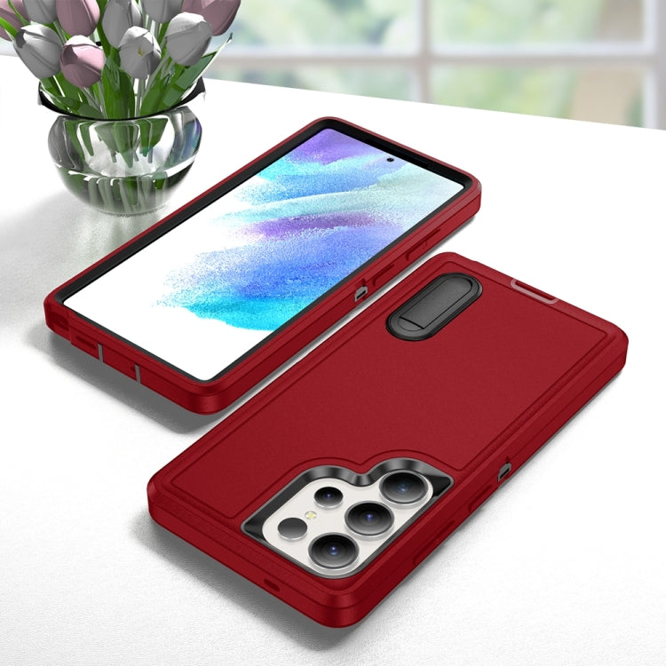 For Samsung Galaxy S25 Ultra 5G Rugged PC Hybrid Silicone Phone Case with Holder(Red+Black) - Galaxy S25 Ultra 5G Cases by PMC Jewellery | Online Shopping South Africa | PMC Jewellery | Buy Now Pay Later Mobicred