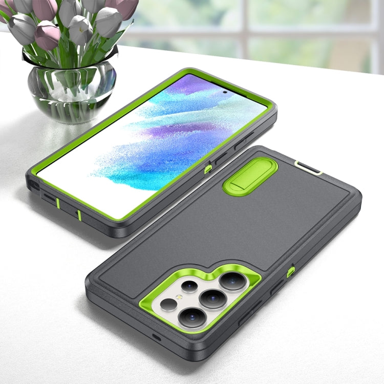 For Samsung Galaxy S25 Ultra 5G Rugged PC Hybrid Silicone Phone Case with Holder(Grey+Fresh Green) - Galaxy S25 Ultra 5G Cases by PMC Jewellery | Online Shopping South Africa | PMC Jewellery | Buy Now Pay Later Mobicred