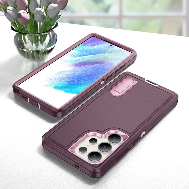 For Samsung Galaxy S25 Ultra 5G Rugged PC Hybrid Silicone Phone Case with Holder(Purple+Pink) - Galaxy S25 Ultra 5G Cases by PMC Jewellery | Online Shopping South Africa | PMC Jewellery | Buy Now Pay Later Mobicred