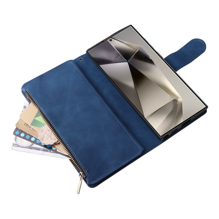 For Samsung Galaxy S25 Ultra 5G Multifunctional Frosted Zipper Wallet Leather Phone Case(Blue) - Galaxy S25 Ultra 5G Cases by PMC Jewellery | Online Shopping South Africa | PMC Jewellery | Buy Now Pay Later Mobicred