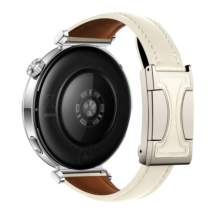 18mm Universal Slim Magnetic Buckle Genuine Leather Watch Band(Plain Weave Beige)