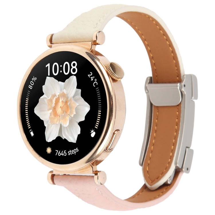 20mm Universal Slim Magnetic Buckle Genuine Leather Watch Band(Pink Beige)