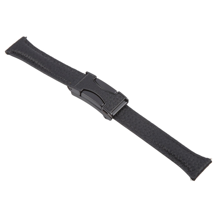 20mm Universal Slim Magnetic Buckle Genuine Leather Watch Band(Black)