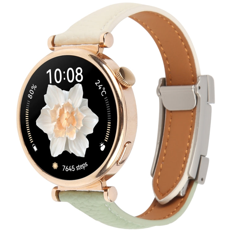 20mm Universal Slim Magnetic Buckle Genuine Leather Watch Band(Green Beige)