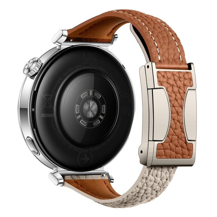 20mm Universal Slim Magnetic Buckle Genuine Leather Watch Band(Brown Light Grey)
