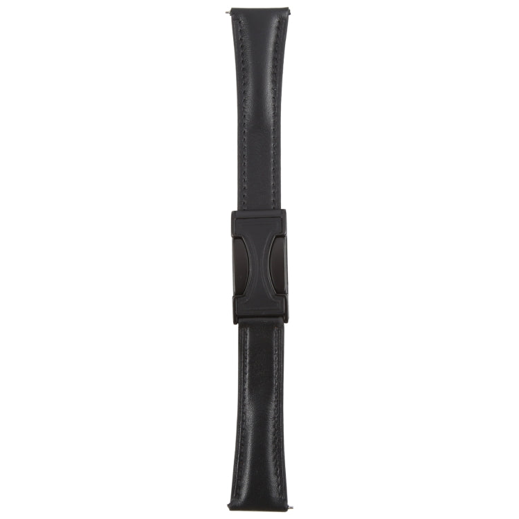 20mm Universal Slim Magnetic Buckle Genuine Leather Watch Band(Plain Weave Black)