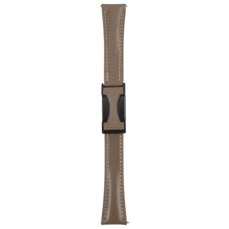 22mm Universal Slim Magnetic Buckle Genuine Leather Watch Band(Plain Weave Dark Grey)